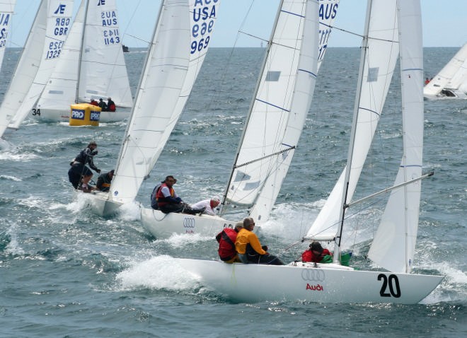 Cameron Miles (AUS 117) leads a procession round the Pro mark - Audi Etchells Worlds 2006 © Sail-World.com /AUS http://www.sail-world.com